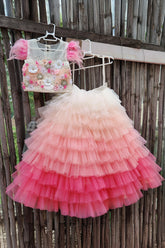 Pink ombre layered lehenga set